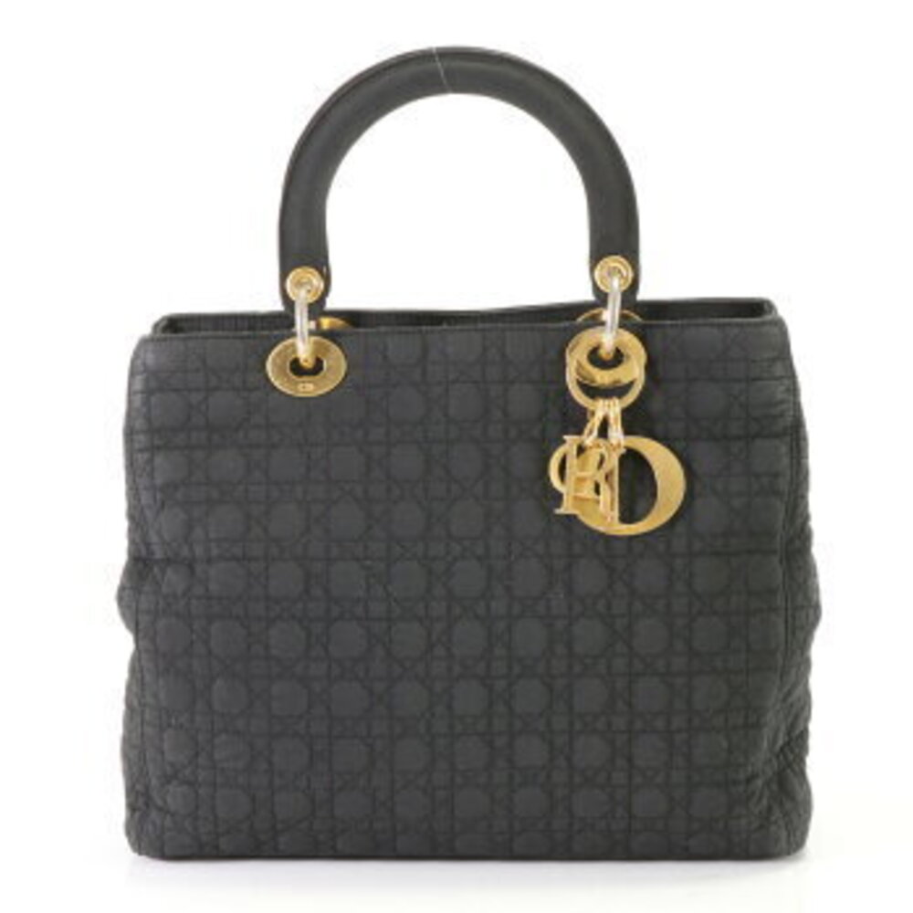 Christian Dior Cannage Lady Handbag Tote Top Handle Black